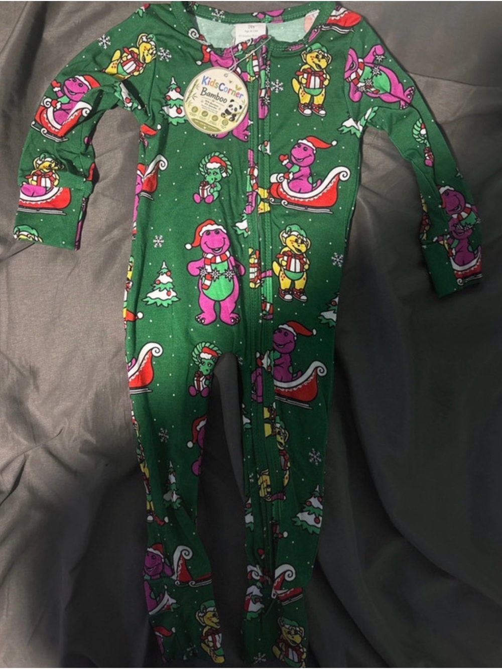 Bamboo Kids Green Holiday Dino Print One-Piece Pajamas 6-12 months